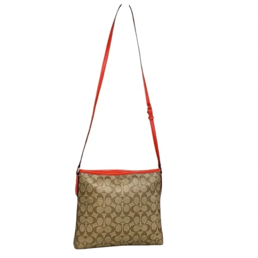 COACH Purse Shoulder Bag Crossbody Brown Red Coated Canvas Monogram Signature